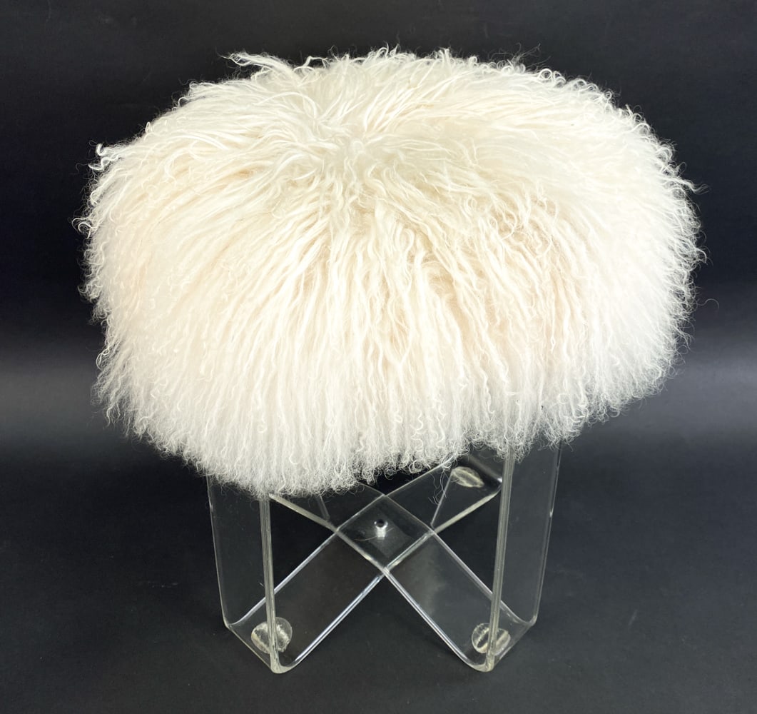 MID-CENTURY LUCITE & WOOL STOOL (1 of 9)