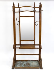 LARGE THONET STYLE BENTWOOD HALL TREE WITH MIRROR