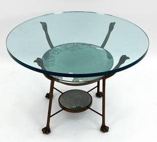 BRONZE & GLASS EAGLE SIDE TABLE