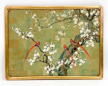 CHINOISERIE BIRD & CHERRY BLOSSOM PAINTING