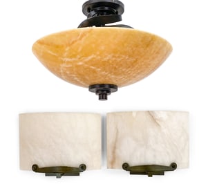 QUARTZ PENDANT LIGHT & PAIR OF SCONCES