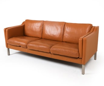 BORGE MOGENSEN STYLE DANISH LEATHER SOFA