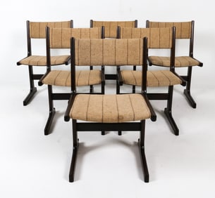 (6) FARSTRUP DANISH OAK & WOOL CHAIRS C. 1960S