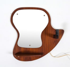 DANISH TEAK WALL SCONCE W/ MIRROR C. 1960S