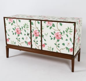 MID-CENTURY DANISH TEAK & WALLPAPER SIDEBOARD
