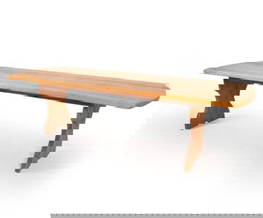 LARGE SCANDINAVIAN PINE DINING TABLE C. 1970S: Dimensions: H 31" x W 109" x D 34.5". Condition: Scuffs, scratches, and dings, some scattering of spots to one side. Wear consistent with age and use.