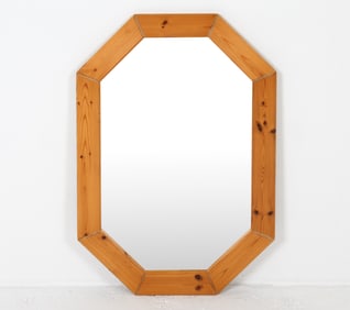 MID-CENTURY SWEDISH PINE OCTAGONAL WALL MIRROR