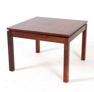DANISH ROSEWOOD COFFEE TABLE C. 1960S: Dimensions: H 17.75" x W 24.5" x D 24.5". Condition: Minor surface scratches, good presentation overall.