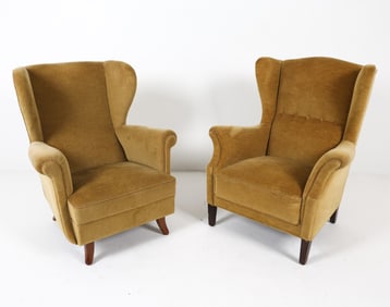 PAIR OF DANISH MOHAIR WINGBACK LOUNGE CHAIRS