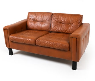 MID-CENTURY DANISH LEATHER LOVESEAT SOFA C. 1960S