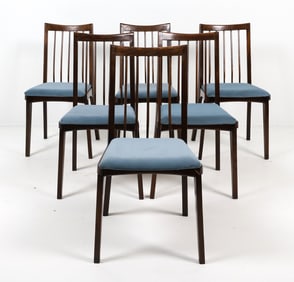 (6) POLISH BEECH & VELOUR DINING CHAIRS C. 1960S