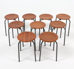 (9) FRITZ HANSEN TEAK 'DOT' STOOLS C. 1960S