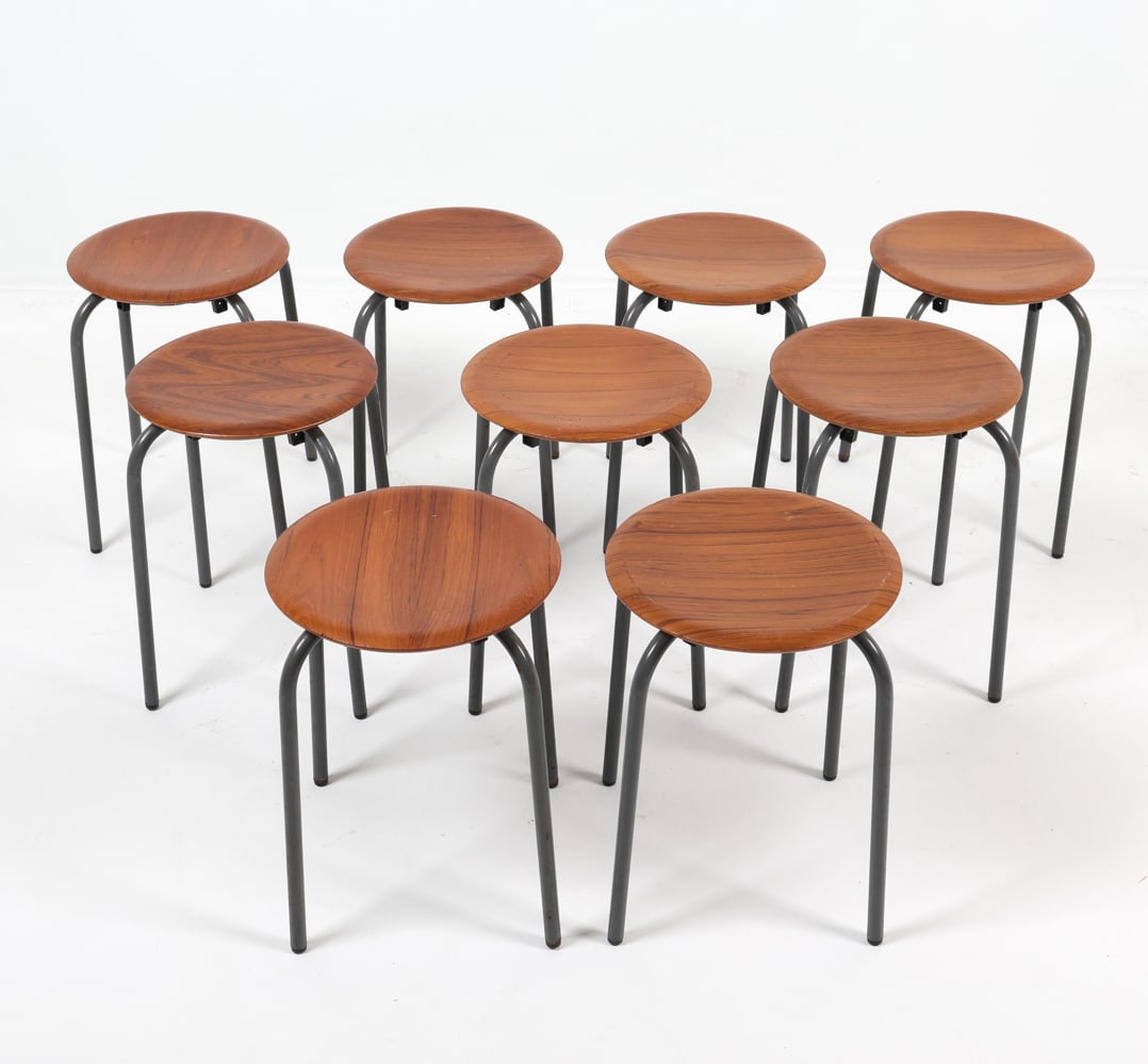 (9) FRITZ HANSEN STYLE TEAK 'DOT' STOOLS C. 1960S (1 of 10)