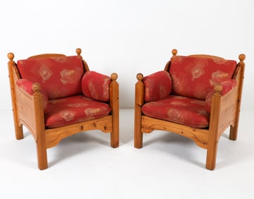 PAIR OF MID-CENTURY DANISH PINE LOUNGE CHAIRS