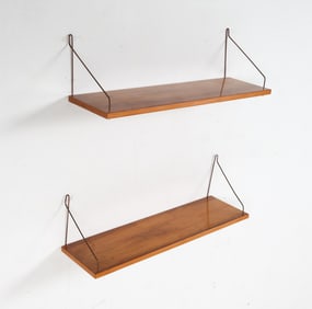 PAIR OF SCANDINAVIAN WALNUT WALL SHELVES C. 1970S