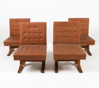 (4) LUDVIK VOLAK OAK & LEATHER 'BRATISLAVA' CHAIRS