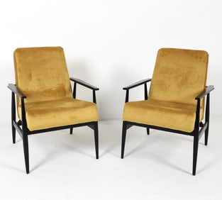 PAIR OF HENRYK LIS YELLOW VELVET LOUNGE CHAIRS