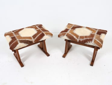PAIR OF SCANDINAVIAN COWHIDE STOOLS C. 1970S