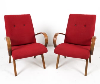 PAIR JAROSLAV SMIDEK BEECH LOUNGE CHAIRS C. 1970S