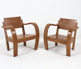 PAIR OF ELM BENTWOOD ARMCHAIRS C. 1940S
