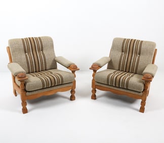 PAIR KJAERNULF STYLE DANISH OAK LOUNGE CHAIRS