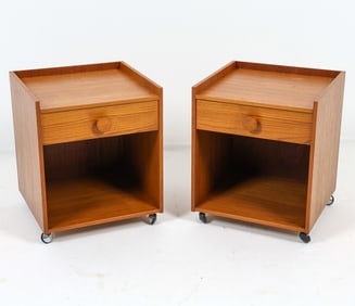 PAIR OF DANISH TEAK ROLLING NIGHSTANDS C. 1970S