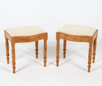 PAIR VINTAGE SWEDISH LAMBS WOOL PINE STOOLS