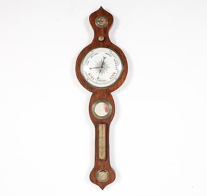 ANTIQUE GEORGE III GERMAN MAHOGANY BANJO BAROMETER