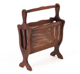 MID-CENTURY CZECH BEECH & CANE MAGAZINE RACK