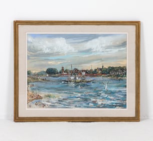 KAMIL KUBIK (B. 1930) OIL PASTEL HARBOR SCENE