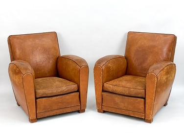 PAIR OF ART DECO FRENCH LEATHER CLUB CHAIRS