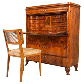 BASTAD SWEDISH BURLWOOD SECRETARY DESK & CHAIR