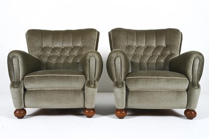 PAIR OF SCANDINAVIAN MOHAIR CLUB CHAIRS C. 1940S