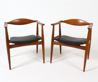 HANS WEGNER CH 35 TEAK & LEATHER ARMCHAIRS