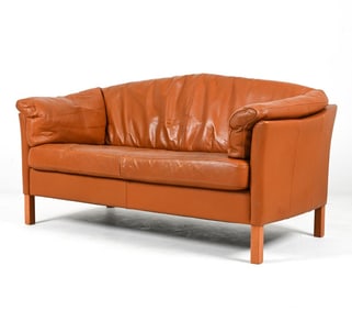 MOGENS HANSEN DANISH MODERN LEATHER & OAK SOFA