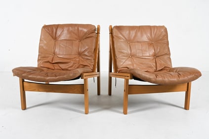 PAIR TORBJORN AFDAL 'HUNTER' LEATHER LOUNGE CHAIRS