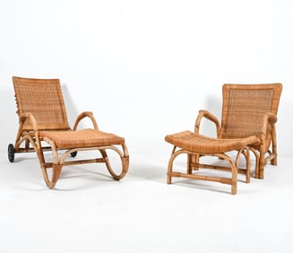PAIR ARCO SCHUTZMARKE GERMAN RATTAN LOUNGE CHAIRS