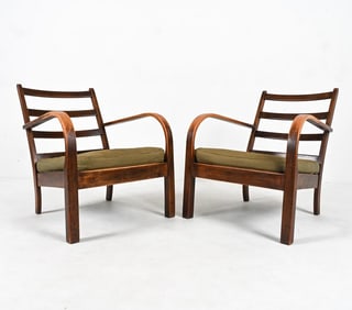 PAIR OF FRITS SCHLEGEL ART DECO OAK LOUNGE CHAIRS