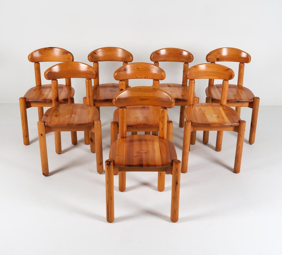 (8) DAUMILLER STYLE PINE DINING CHAIRS C. 1970S (1 of 12)