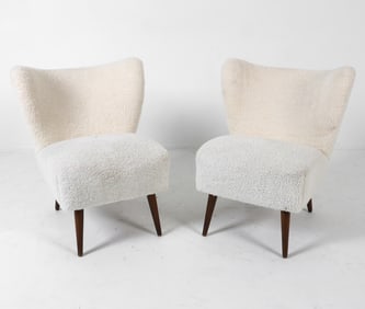 PAIR OF POLISH LAMBSWOOL COCKTAIL CHAIRS C. 1950S