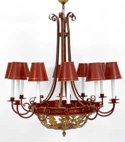 LARGE VINTAGE FRENCH TOLE CHANDELIER