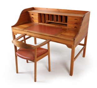 ANDREAS HANSEN PINE WRITING DESK W/ CHAIR C. 1970S