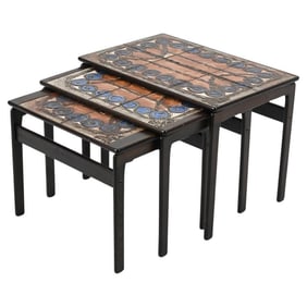 (3) TRIOH MOBELFABRIK OAK & CERAMIC NESTING TABLES