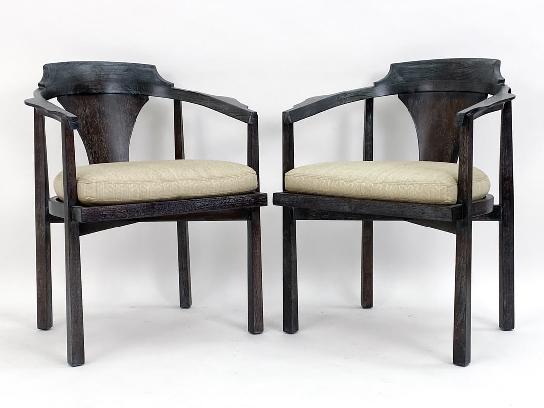 PAIR EDWARD WORMLEY DUNBAR HORSESHOE ARMCHAIRS (1 of 8)