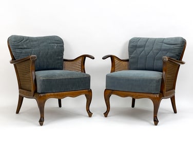 PAIR OF DANISH ASHWOOD & CANE LOUNGE CHAIRS
