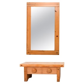 RUBEN WARD PINE HALL BENCH & MIRROR C. 1970S