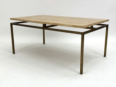 BRASS & TRAVERTINE COFFETABLE