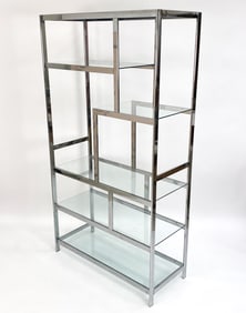 MILO BAUGHMAN STYLE CHROME & GLASS ETAGERE