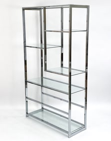 MILO BAUGHMAN STYLE CHROME & GLASS ETAGERE