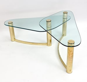 LEON ROSEN FOR PACE GLASS & BRASS COFFEE TABLE